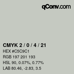 カラーコード: CMYK 2 / 0 / 4 / 21 | qconv.com