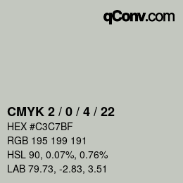 カラーコード: CMYK 2 / 0 / 4 / 22 | qconv.com