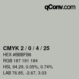 カラーコード: CMYK 2 / 0 / 4 / 25 | qconv.com