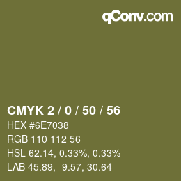 Farbcode: CMYK 2 / 0 / 50 / 56 | qconv.com