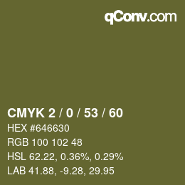 カラーコード: CMYK 2 / 0 / 53 / 60 | qconv.com