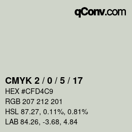カラーコード: CMYK 2 / 0 / 5 / 17 | qconv.com