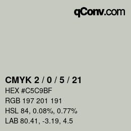 カラーコード: CMYK 2 / 0 / 5 / 21 | qconv.com