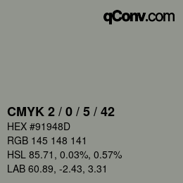 カラーコード: CMYK 2 / 0 / 5 / 42 | qconv.com