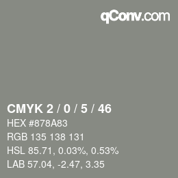 カラーコード: CMYK 2 / 0 / 5 / 46 | qconv.com