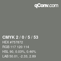 Color code: CMYK 2 / 0 / 5 / 53 | qconv.com