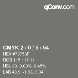 カラーコード: CMYK 2 / 0 / 5 / 54 | qconv.com