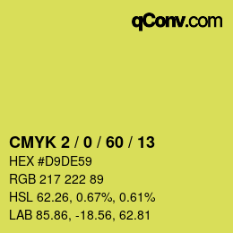 カラーコード: CMYK 2 / 0 / 60 / 13 | qconv.com