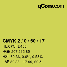 カラーコード: CMYK 2 / 0 / 60 / 17 | qconv.com