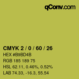カラーコード: CMYK 2 / 0 / 60 / 26 | qconv.com
