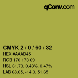カラーコード: CMYK 2 / 0 / 60 / 32 | qconv.com