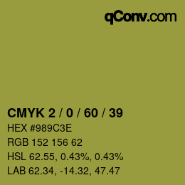 カラーコード: CMYK 2 / 0 / 60 / 39 | qconv.com