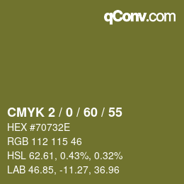 カラーコード: CMYK 2 / 0 / 60 / 55 | qconv.com