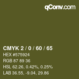 カラーコード: CMYK 2 / 0 / 60 / 65 | qconv.com