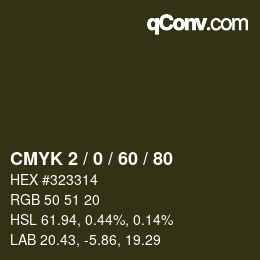 カラーコード: CMYK 2 / 0 / 60 / 80 | qconv.com