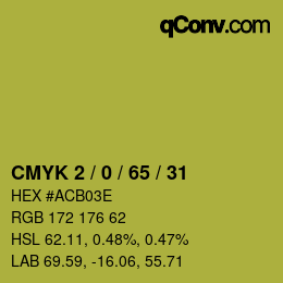 カラーコード: CMYK 2 / 0 / 65 / 31 | qconv.com