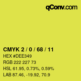 カラーコード: CMYK 2 / 0 / 68 / 11 | qconv.com