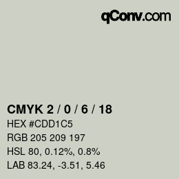 カラーコード: CMYK 2 / 0 / 6 / 18 | qconv.com