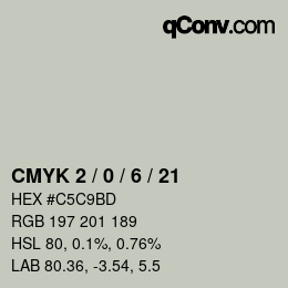 Color code: CMYK 2 / 0 / 6 / 21 | qconv.com