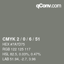 Color code: CMYK 2 / 0 / 6 / 51 | qconv.com