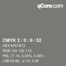 Color code: CMYK 2 / 0 / 6 / 52 | qconv.com