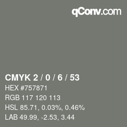 Color code: CMYK 2 / 0 / 6 / 53 | qconv.com