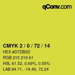 カラーコード: CMYK 2 / 0 / 72 / 14 | qconv.com