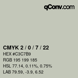 カラーコード: CMYK 2 / 0 / 7 / 22 | qconv.com