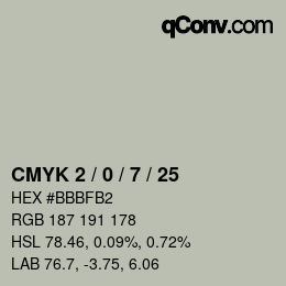 カラーコード: CMYK 2 / 0 / 7 / 25 | qconv.com