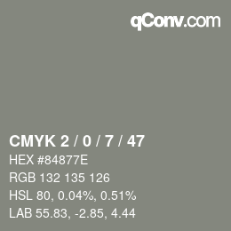 カラーコード: CMYK 2 / 0 / 7 / 47 | qconv.com