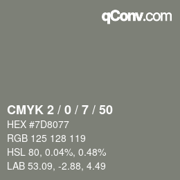 Código de color: CMYK 2 / 0 / 7 / 50 | qconv.com