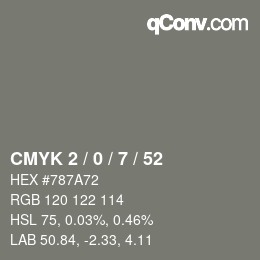 Color code: CMYK 2 / 0 / 7 / 52 | qconv.com