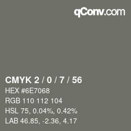 Color code: CMYK 2 / 0 / 7 / 56 | qconv.com