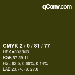 Farbcode: CMYK 2 / 0 / 81 / 77 | qconv.com