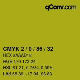 カラーコード: CMYK 2 / 0 / 86 / 32 | qconv.com