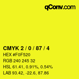 Color code: CMYK 2 / 0 / 87 / 4 | qconv.com