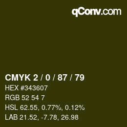 Farbcode: CMYK 2 / 0 / 87 / 79 | qconv.com