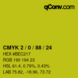 Color code: CMYK 2 / 0 / 88 / 24 | qconv.com