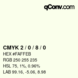 Farbcode: CMYK 2 / 0 / 8 / 0 | qconv.com