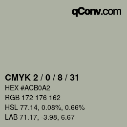 カラーコード: CMYK 2 / 0 / 8 / 31 | qconv.com