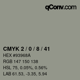 Color code: CMYK 2 / 0 / 8 / 41 | qconv.com