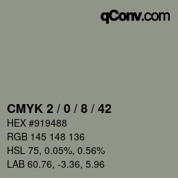 カラーコード: CMYK 2 / 0 / 8 / 42 | qconv.com