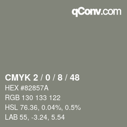 Farbcode: CMYK 2 / 0 / 8 / 48 | qconv.com