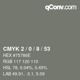 Color code: CMYK 2 / 0 / 8 / 53 | qconv.com