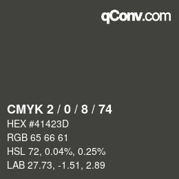 Color code: CMYK 2 / 0 / 8 / 74 | qconv.com