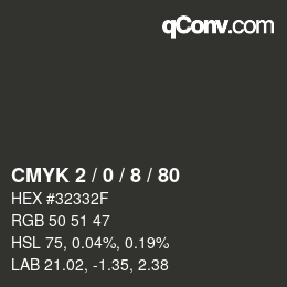 Farbcode: CMYK 2 / 0 / 8 / 80 | qconv.com