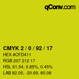 カラーコード: CMYK 2 / 0 / 92 / 17 | qconv.com