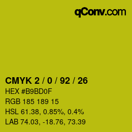カラーコード: CMYK 2 / 0 / 92 / 26 | qconv.com