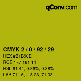 カラーコード: CMYK 2 / 0 / 92 / 29 | qconv.com