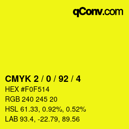 Farbcode: CMYK 2 / 0 / 92 / 4 | qconv.com